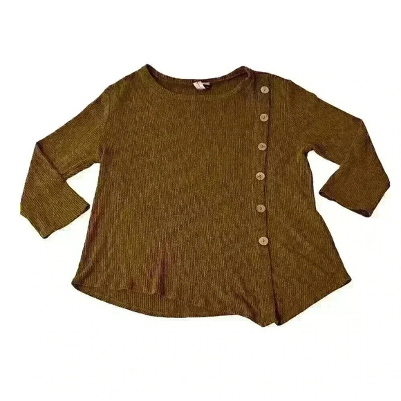 Misia Women's XL Brown V-Hem 3/4 Sleeve Rayon Blend Top Shirt w/ Button Accents - Picture 2 of 12